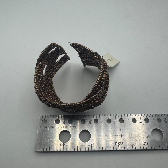 Bronze Beaded Cuff Bracelet By Talbots With Intricate Design 2.5-Inch Diameter - Picture 5 of 5